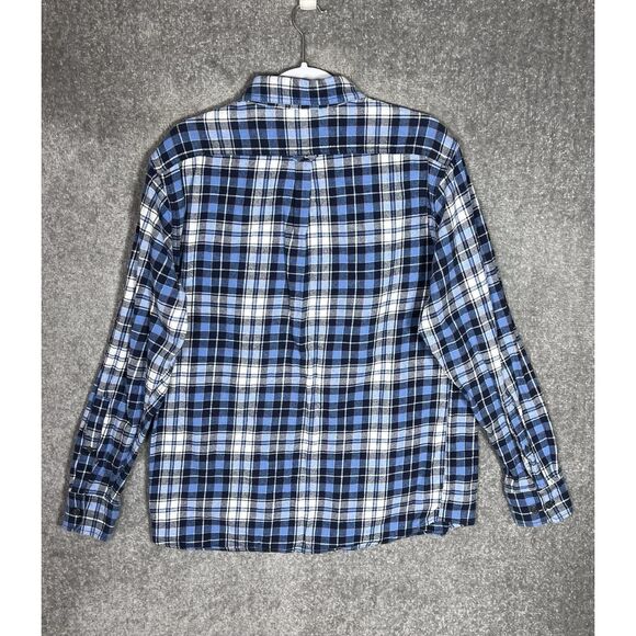 Eddie Bauer Flannel Shirt Mens Size Large Blue White Plaid Long Sleeve Button Up - Picture 2 of 7